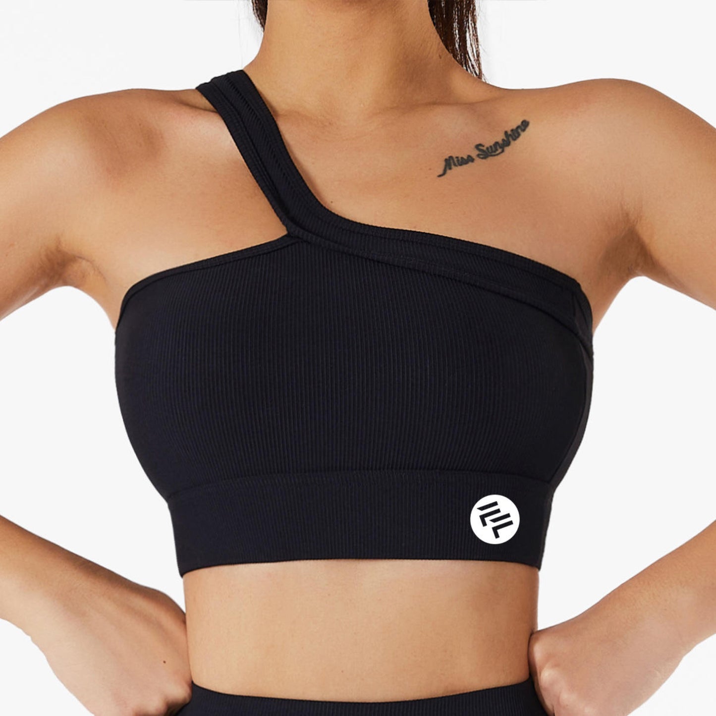 Black off shoulder sports bra
