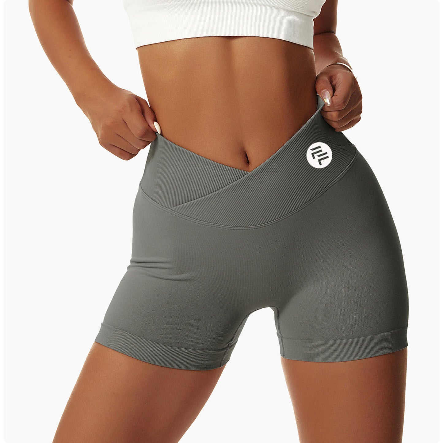 Grey seamless shorts cross waist