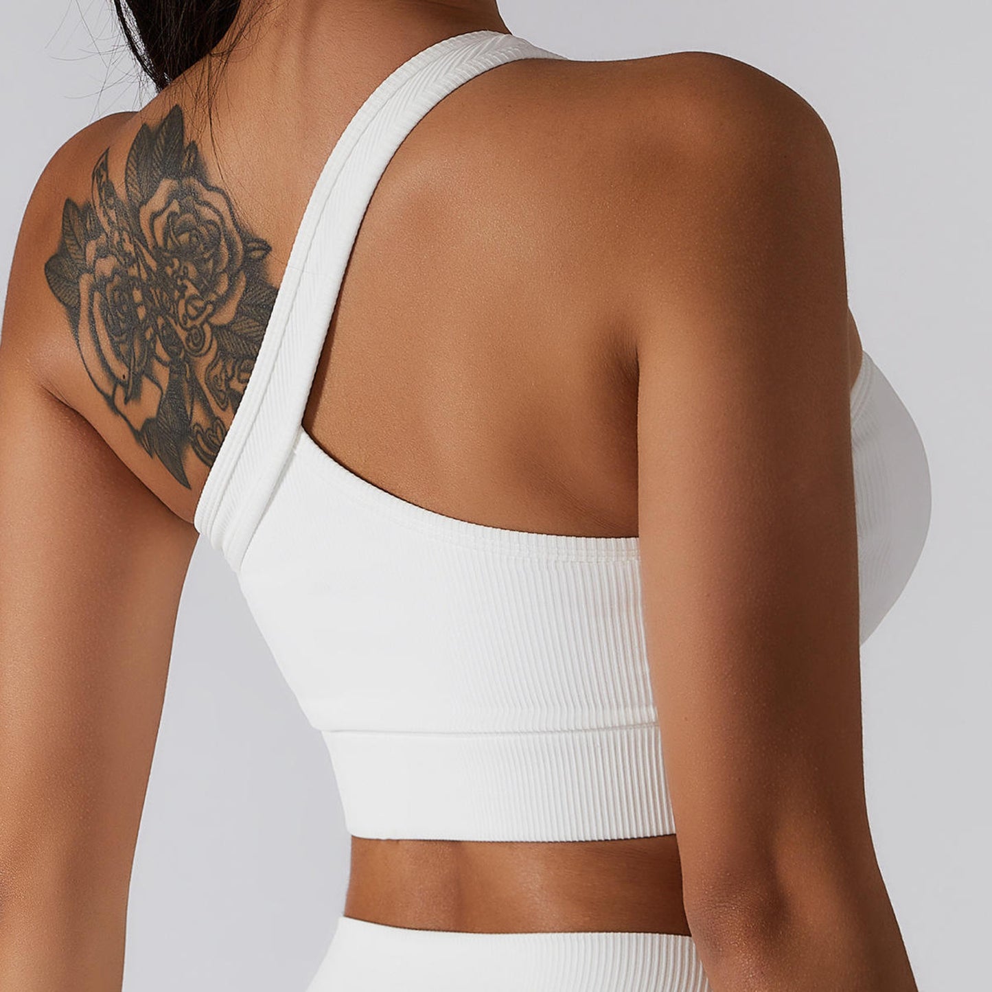 White off shoulder sports bra