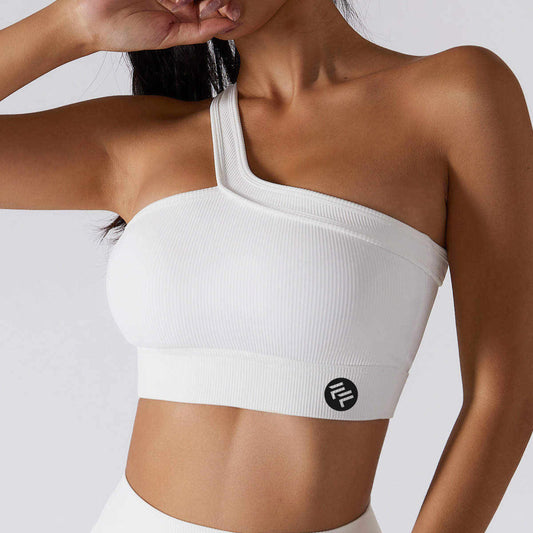 White off shoulder sports bra